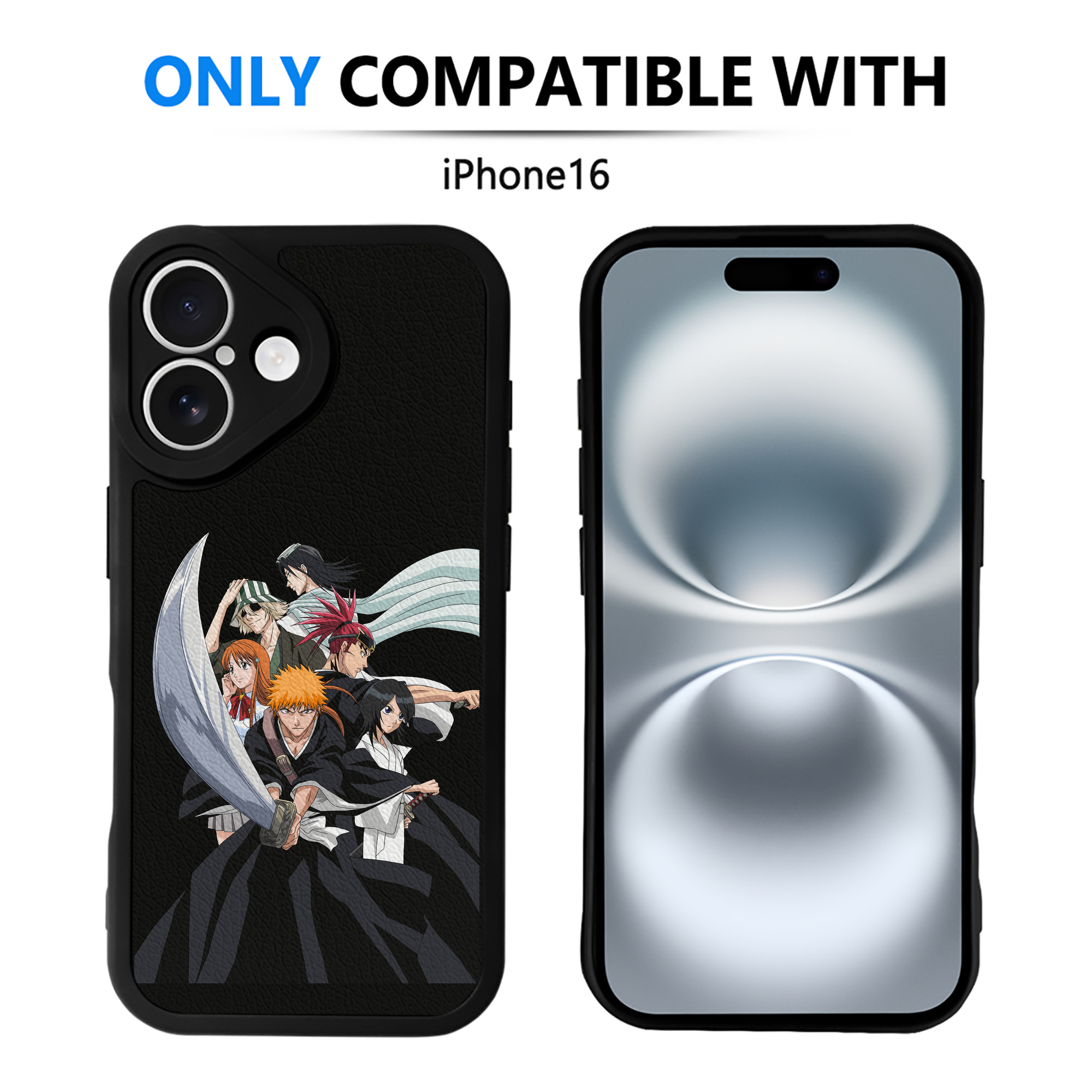 ブリーチ 黒崎一護（くろさき いちご）BLEACH Kurosaki Ichigo 【iPhone 16シリーズ対応】シリコンスマホケース（レザー調） 材質：シリコン
